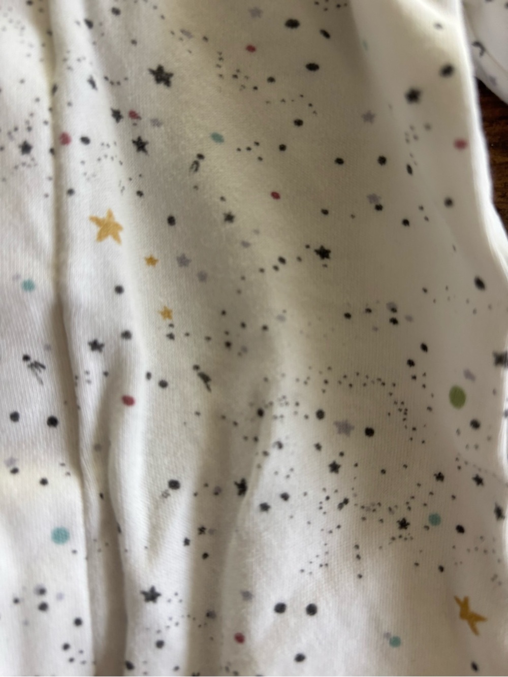 Baby Long-Sleeve Footed One-Piece in White with Star Print - Picture 2 of 5